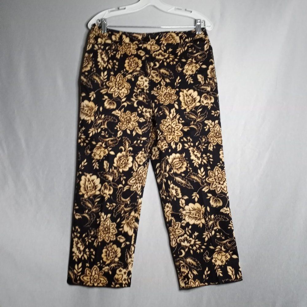 Jones New York Women's Black/Tan Floral Flower Crop Pants Size 8 Petite